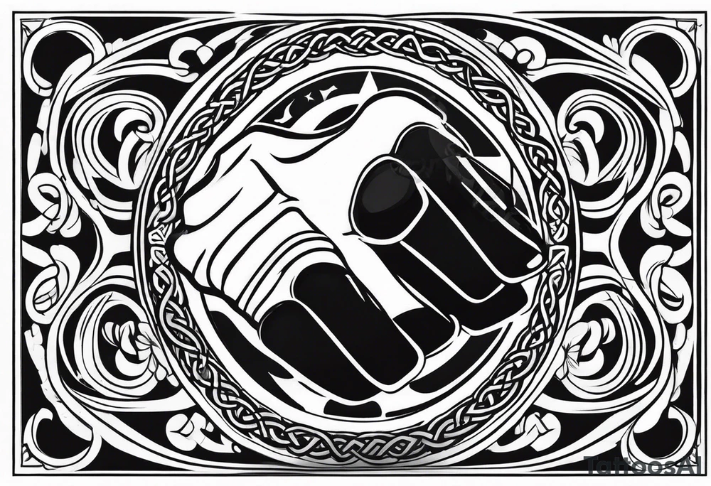 Celtic bands, a black power fist, and the names Kaela and Janice tattoo idea