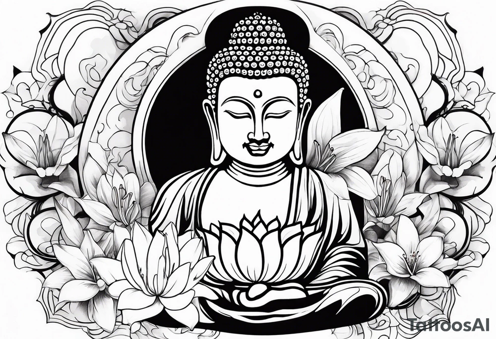buddha and lilies tattoo idea