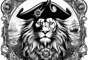 Pirate lion, nautical steampunk theme tattoo idea