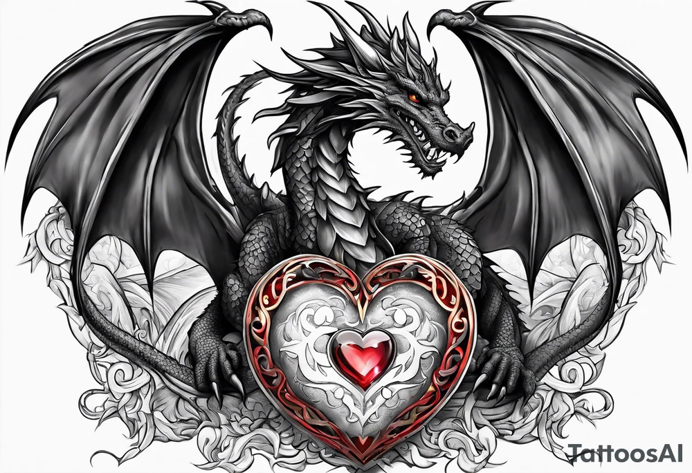 Dragon protecting a heart tattoo idea
