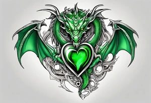 dragon with green-stone heart tattoo idea