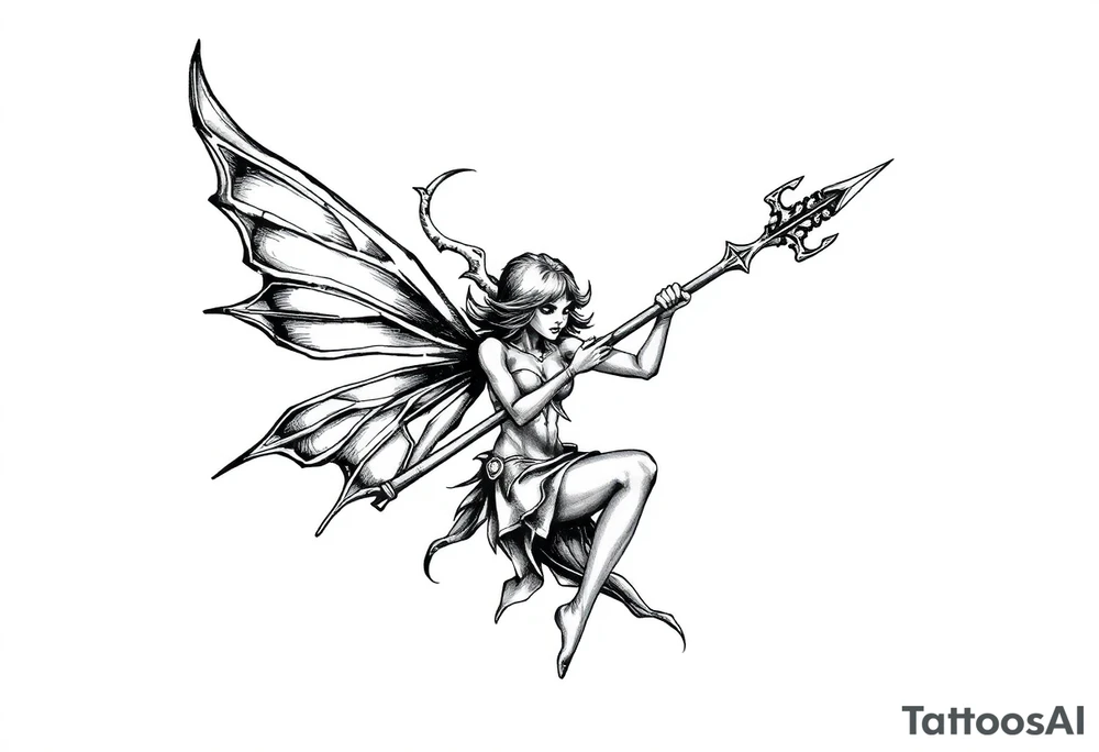 Dark fairy with weapon tattoo idea
