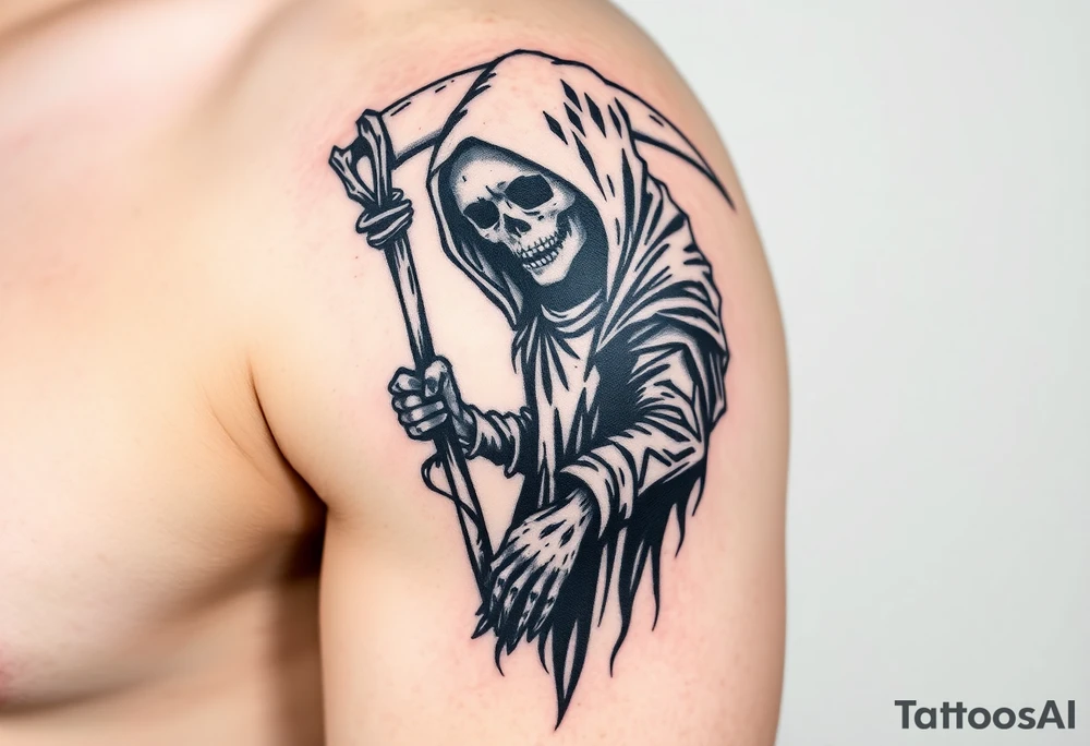 Grim reaper complex with shading stencil image tattoo idea