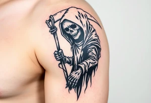Grim reaper complex with shading stencil image tattoo idea