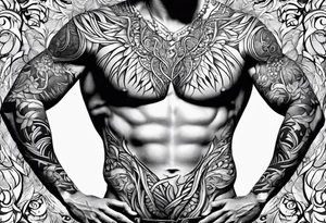 vines coming from skin and wrapping around body. front torso (chest, abs) tattoo idea