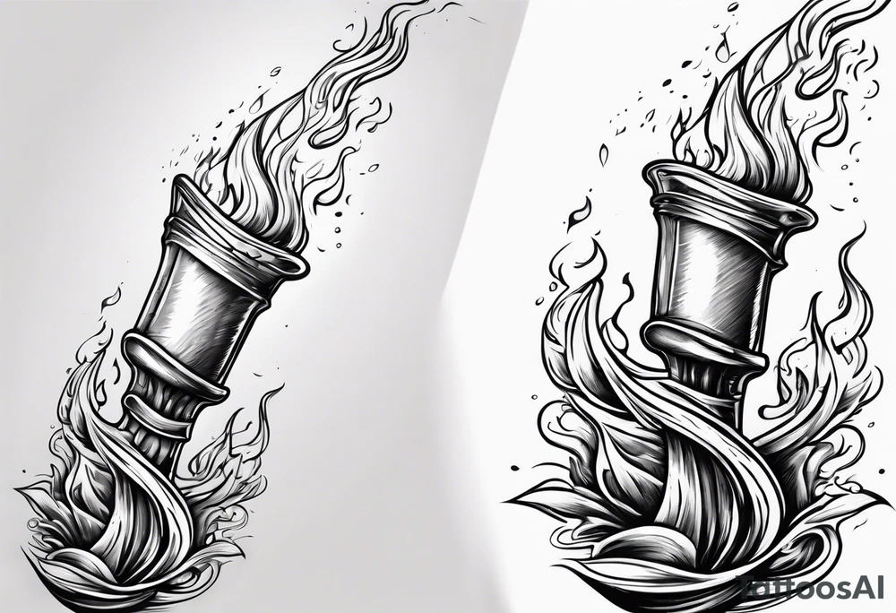 Flaming torch melting into water tattoo idea