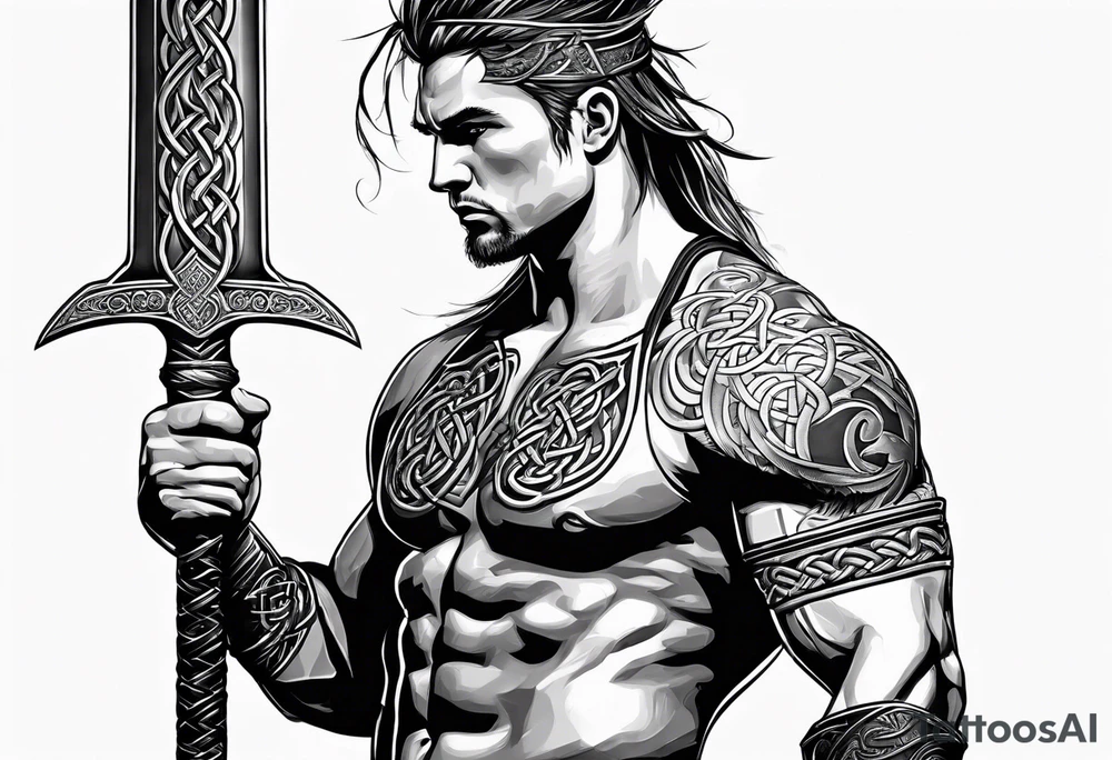 Celtic warrior facing left with sword drawn tattoo idea