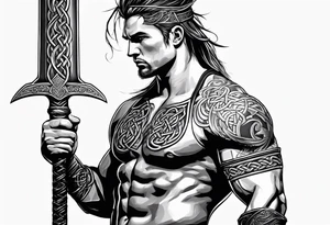Celtic warrior facing left with sword drawn tattoo idea
