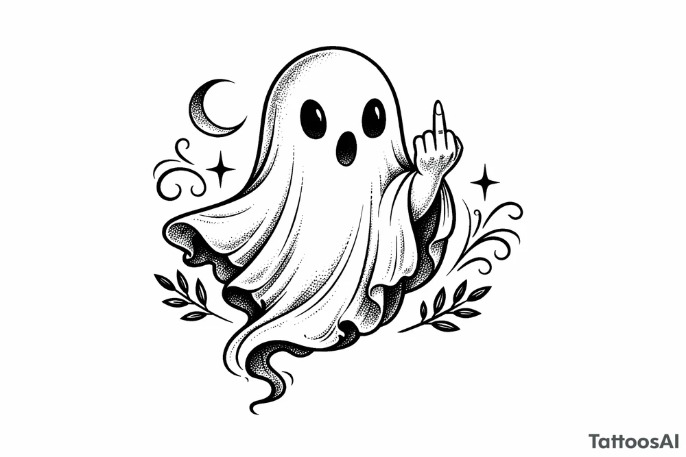 Spooky cute ghost giving middle finger, vintage tattoo flash. tattoo idea
