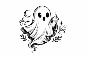 Spooky cute ghost giving middle finger, vintage tattoo flash. tattoo idea