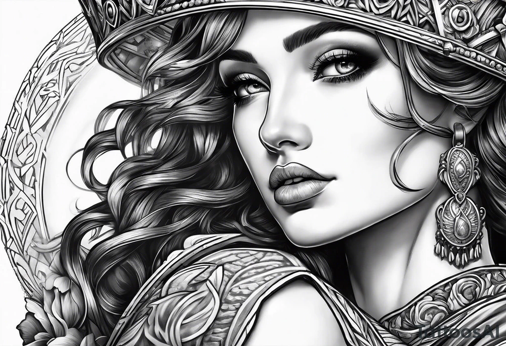 make a beautiful female woman in roman theme tattoo idea