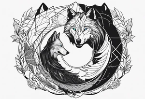 broken Ouroboros with wolf in the middle died by
 arrow tattoo idea