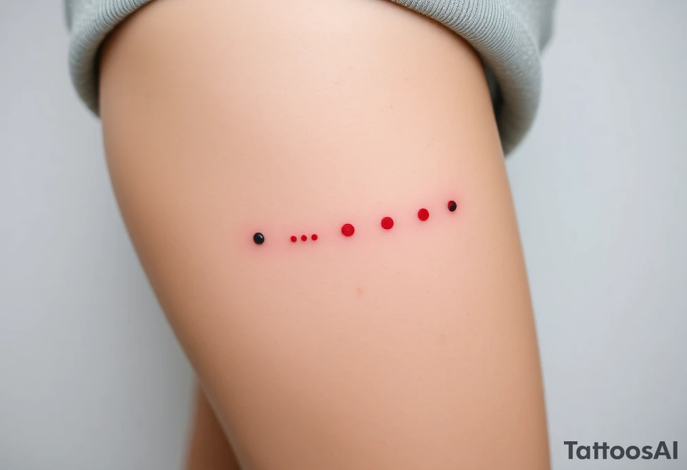 “-... .-. .- . .- .-.. ....... -.. .- .-- --- --- -.. .......”. tattooed on in the shape of a dainty swirl in red ink tattoo idea