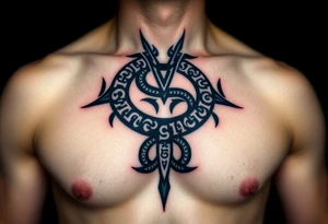 A Viking-inspired Ouroboros with Norse runes engraved along its body, colored in deep charcoal with silver etchings. tattoo idea