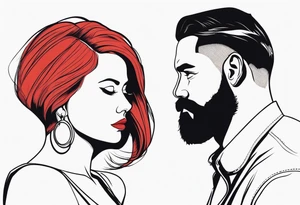 Busty red haired woman with a bearded man who has black hair tattoo idea