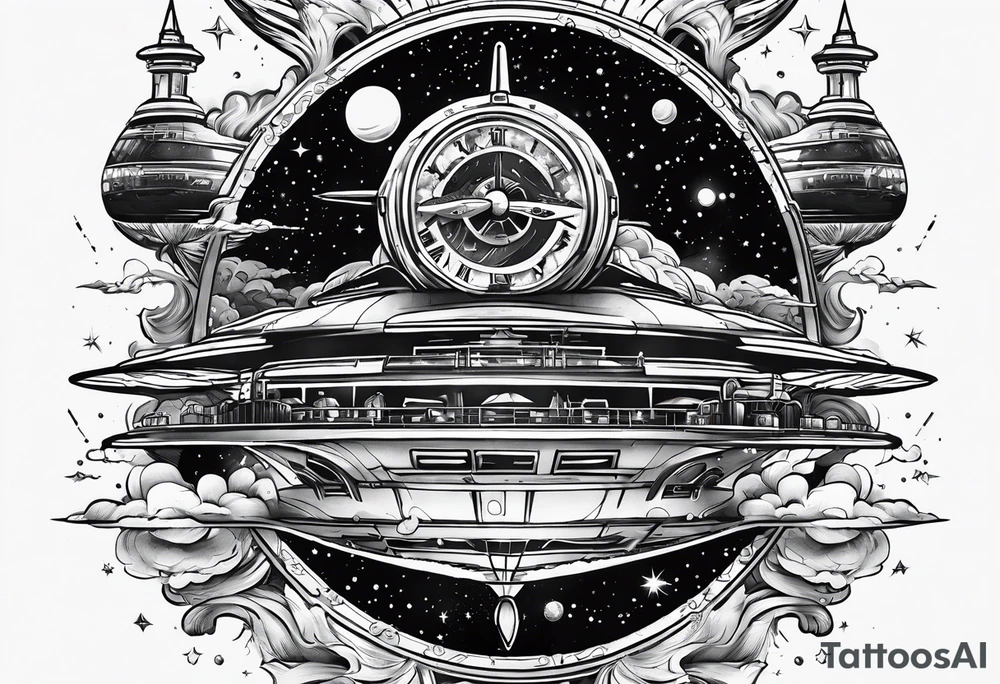 Time travelleling space ship light speed tattoo idea