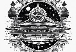 Time travelleling space ship light speed tattoo idea