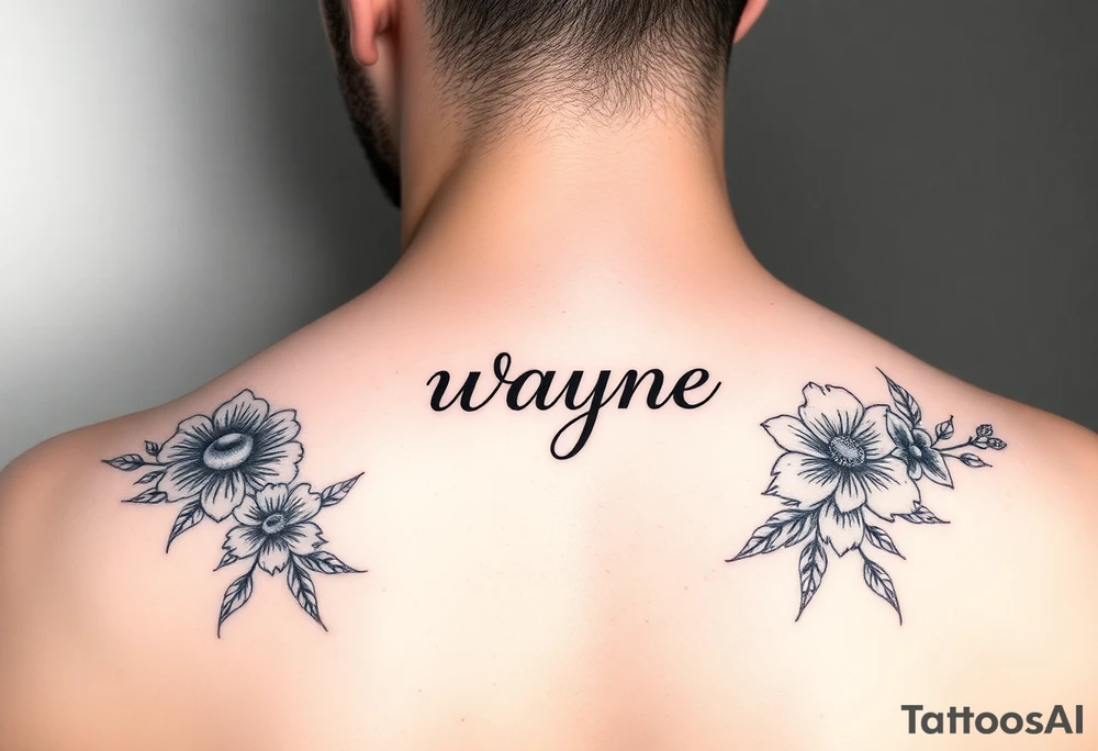 cute tattoo with the name wayne and with flowers tattoo idea