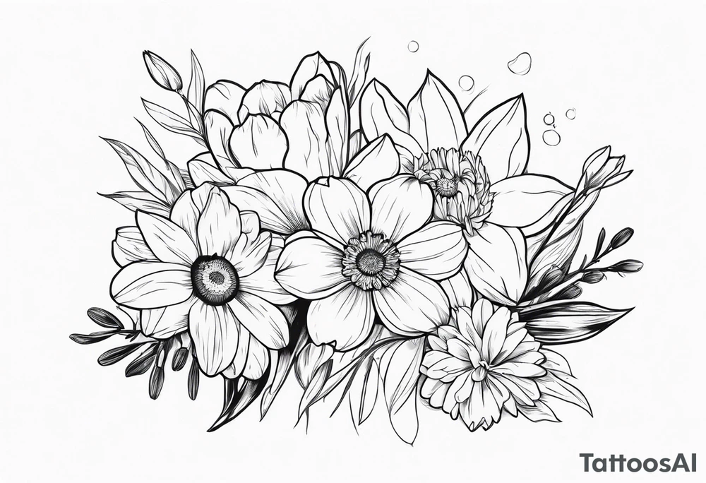 Small Bouquet of daffodils gerberas and tulips tattoo idea
