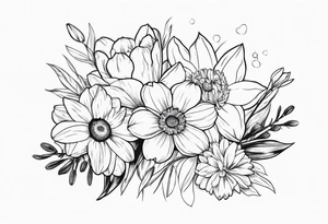 Small Bouquet of daffodils gerberas and tulips tattoo idea