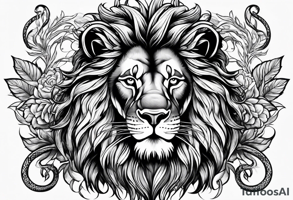 lion with snake hair tattoo idea