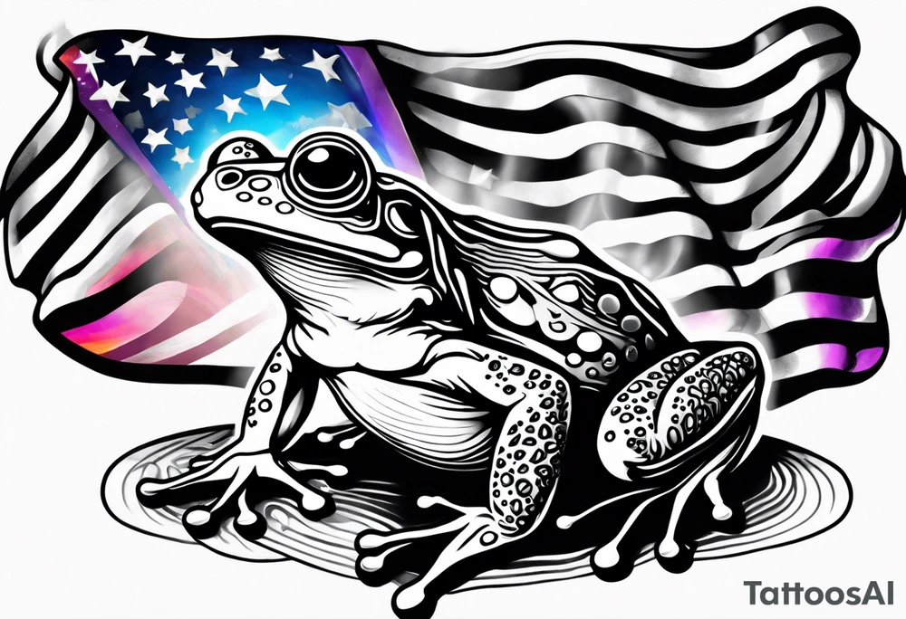 Small frog holding a rainbow flag tattoo idea