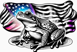 Small frog holding a rainbow flag tattoo idea