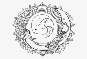 Matching tattoo of sun and moon with a snake tattoo idea