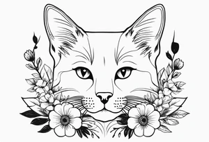Make me a cat with fine features with flowers around it tattoo idea