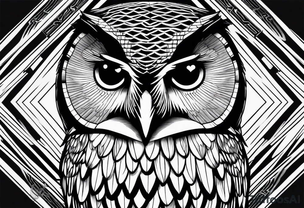 barred owl in flight face on tattoo idea