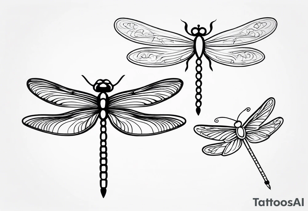 2 Dragonflies one with a lock as the chest
and the other has a key for the tail fine black line style tattoo idea