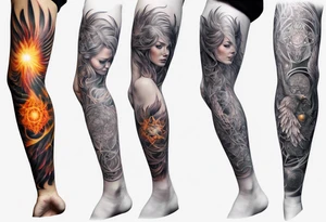 Sleeve tattoo on a woman's arm. Phoenix   with Metatron's cube tattoo idea