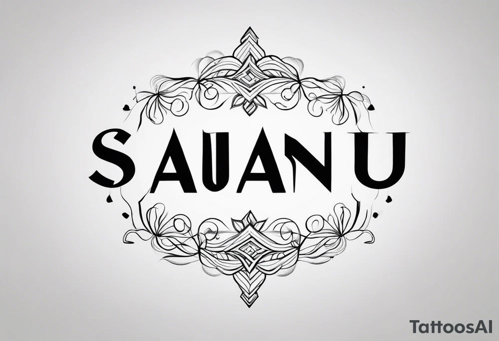 the word "Saanu" minimalistic background but a nice cursive font with the S standing out tattoo idea