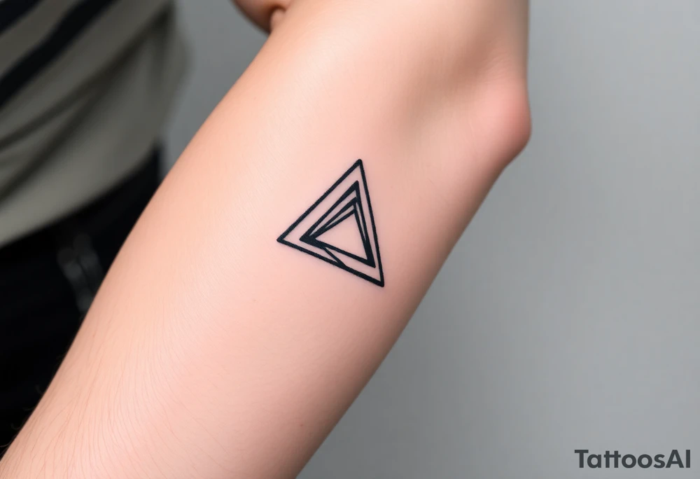 Geometric small triangle with a papper plane while being psychedelic with fine thin lines tattoo idea