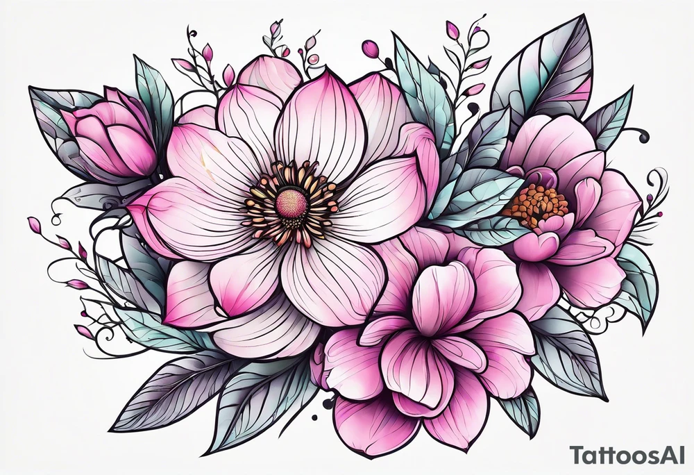 Pink flowers with pattern tattoo idea