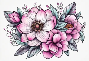 Pink flowers with pattern tattoo idea