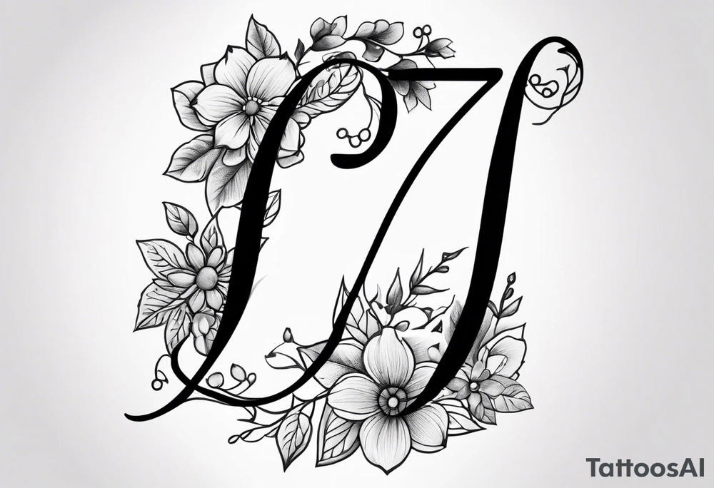 A tattoo in the shape of the number 7. The word December makes up the top line of the 7. Across is the number 2024. Include flowers for the month of july and september on the vertical line of the7 tattoo idea