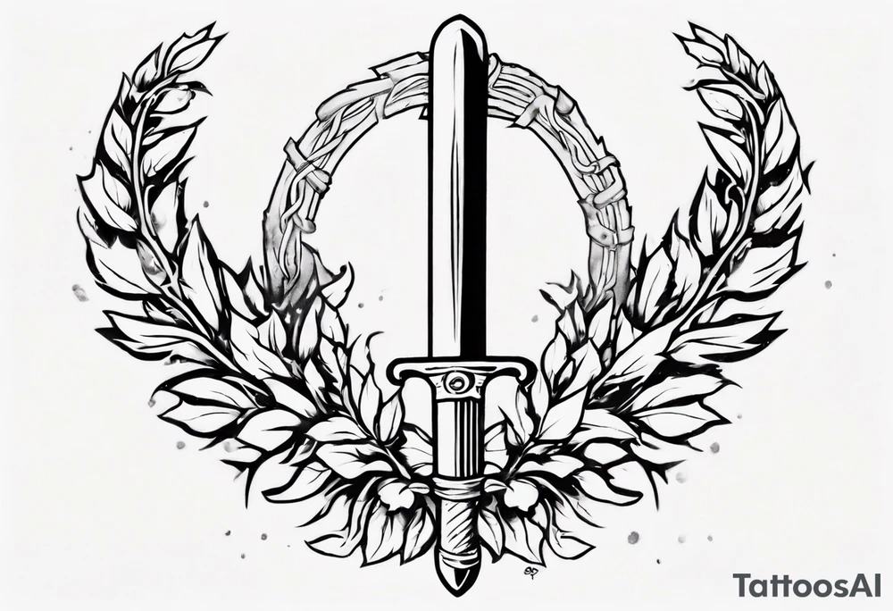 number 13 centered in a laurel leaf wreath and a sword going through the center of the wreath tattoo idea
