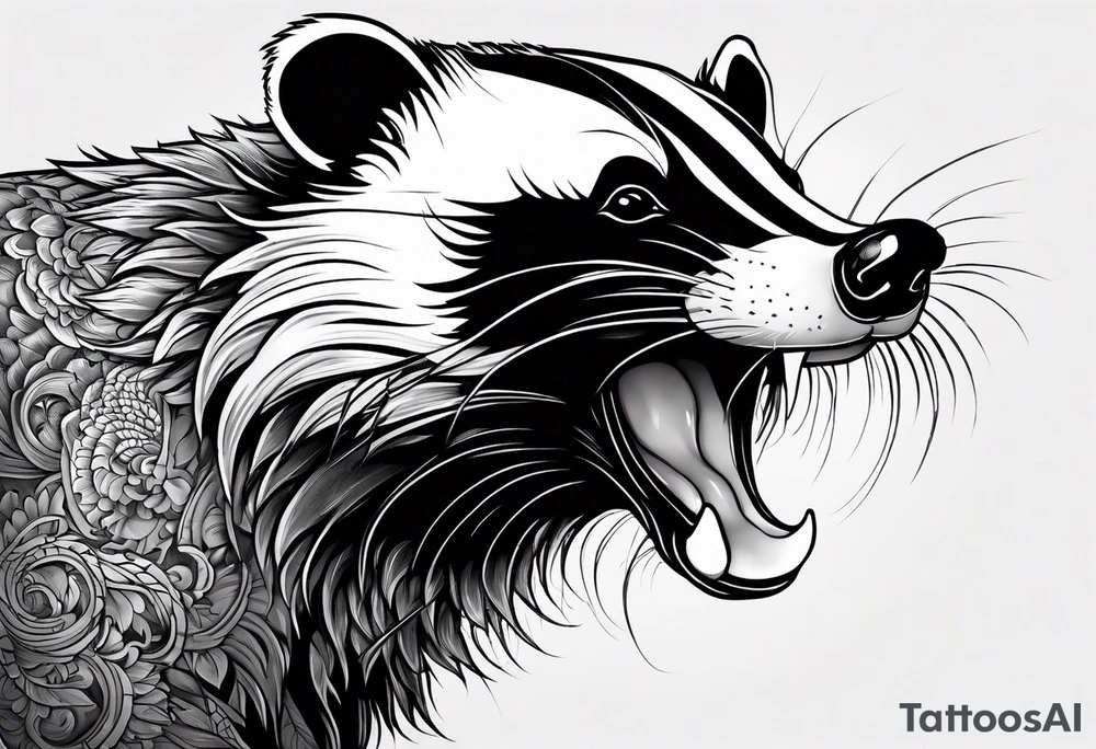 Neo traditional badger with mouth open arm up tattoo idea