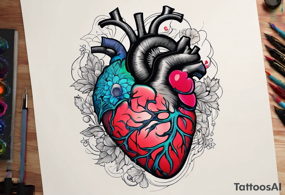 Anatomical human heart that is in the process of dying. I want like a quarter of it to look healthy and the rest fading into death. tattoo idea