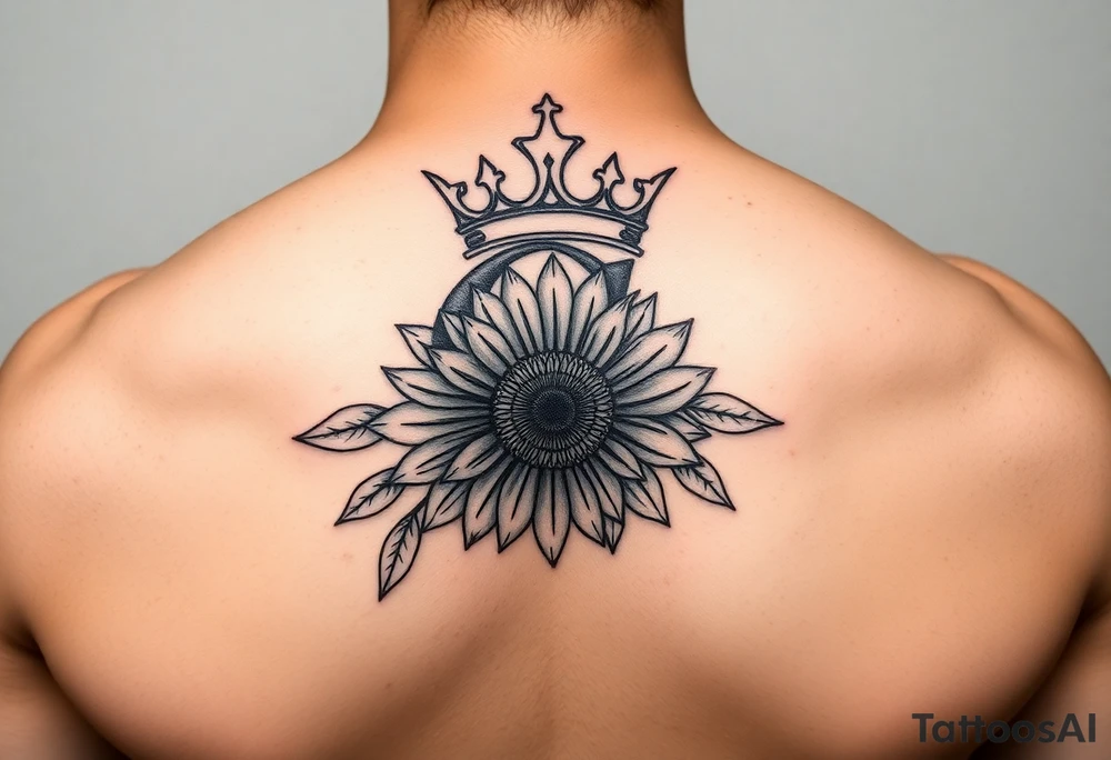 sexy letter g lettering with a crown and sunflower tattoo idea