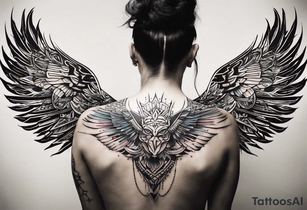 Wide tattoo that appears to be bursting out of the skin, symbolizing freedom. The tattoo should be vibrant and dynamic, with bold lines and colors that evoke a sense of liberation and empowerment. Consider incorporating elements such as broken chains, or other symbols of freedom. The tattoo should be visually striking and thought-provoking, inviting the viewer to reflect on the importance of personal freedom. tattoo idea