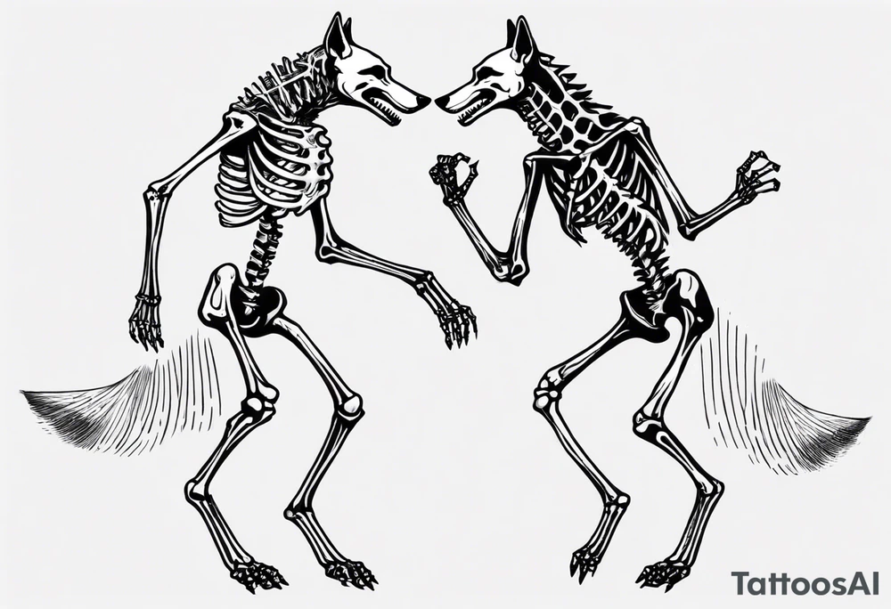 two wolf skeletons dancing with anatomically correct bones tattoo idea two wolf skeletons dancing with anatomically correct bones tattoo idea