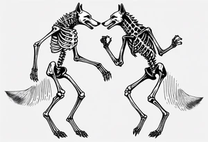 two wolf skeletons dancing with anatomically correct bones tattoo idea