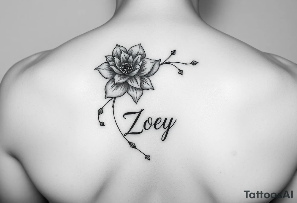 I want it on my wrist. I want a beautiful flower on the inside of my wrist with tendrils down the inside of my arm with little delicate stars or motes and the name Zoey tattoo idea