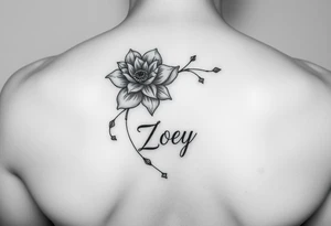 I want it on my wrist. I want a beautiful flower on the inside of my wrist with tendrils down the inside of my arm with little delicate stars or motes and the name Zoey tattoo idea