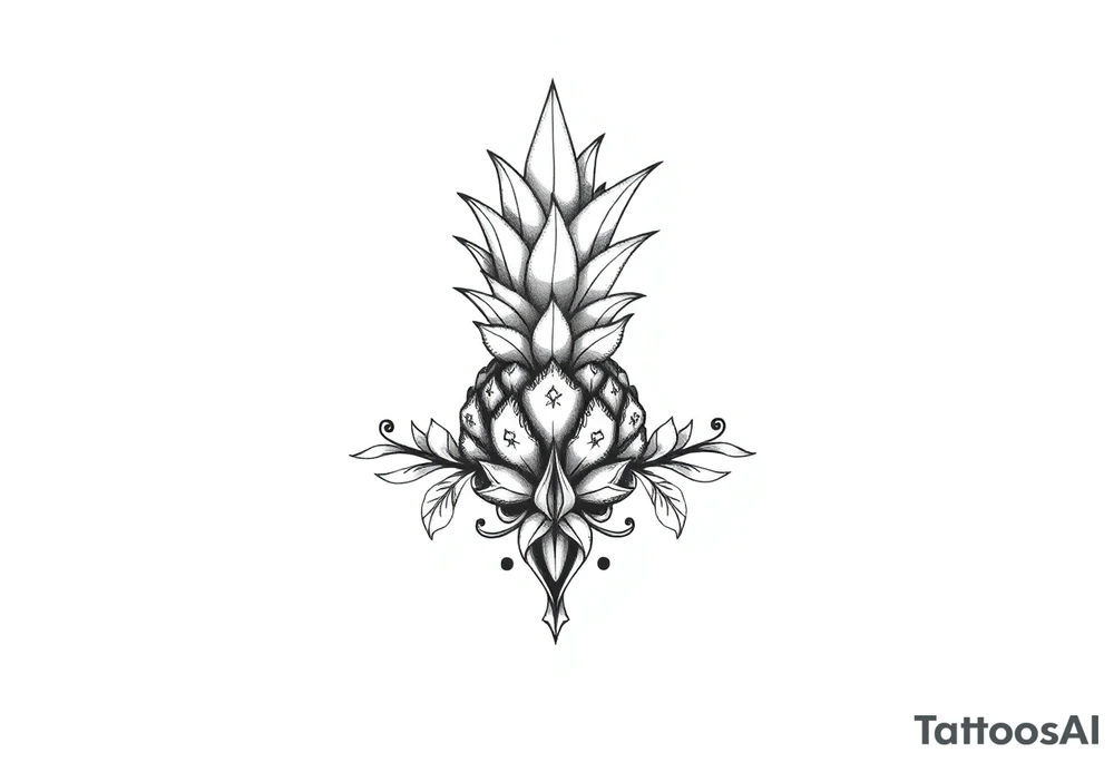Bushy crown pineapple vagina, design to go over vagina , erotic vagina area design, anus to be at the bottom tattoo idea