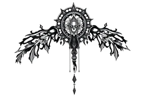 mystical dark and long ornament with shaman and witch mytolog and ancient rhyme tattoo idea