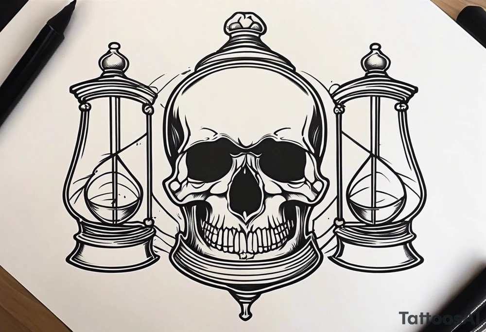 Hour glass skull on bottom tattoo idea