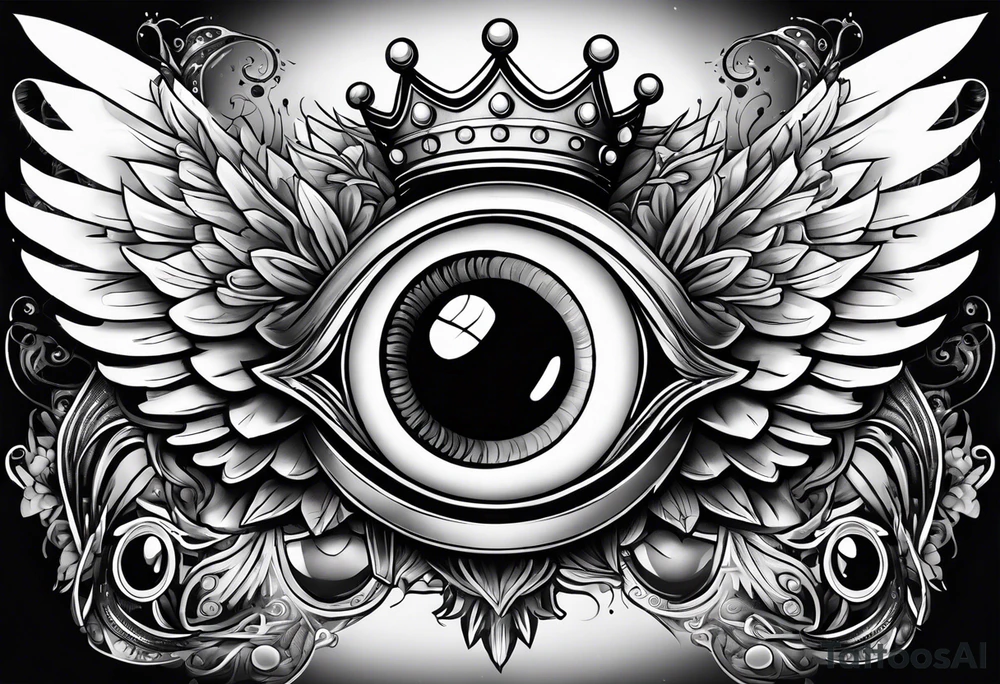 big eye with wings and crown tattoo idea